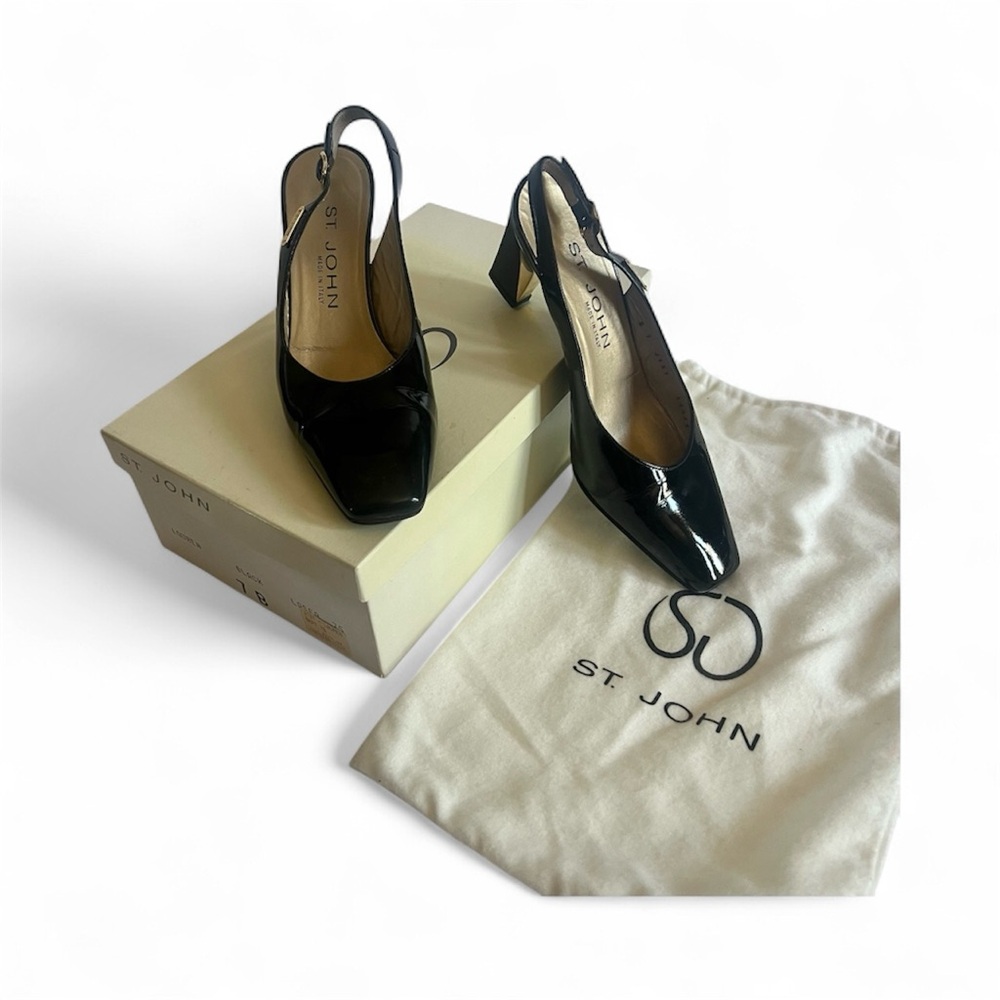 St. John - Vintage Black & Gold Leather Slingback Heels